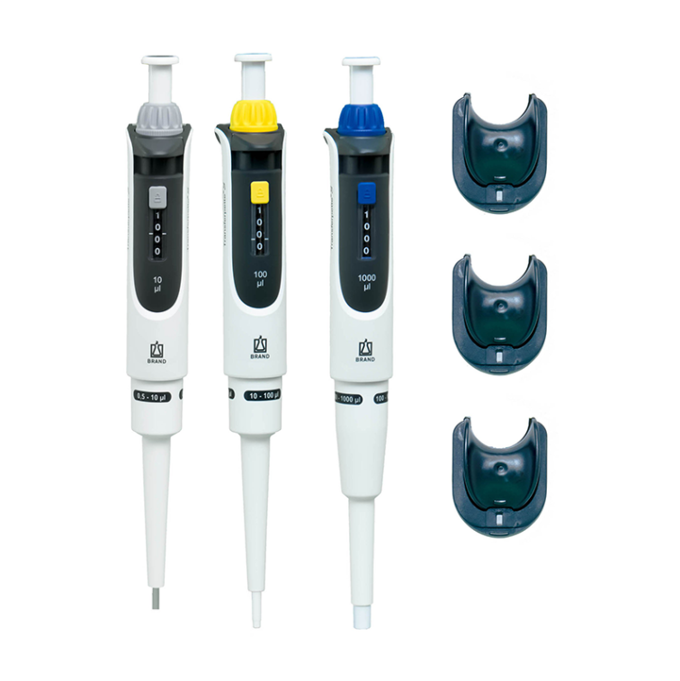 BRAND STANDARD Transferpette® S Ayarlanabilir Otomatik Pipet Seti 0,5-10 µL, 10-100 µL, 100-1000 µL Pipetler ve Askıları ile Komple